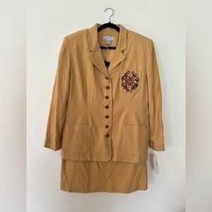 MIMS/COLE Women 100% SILK VTG Blazer Coat Suit Set size 16 Golden Yellow Modest
